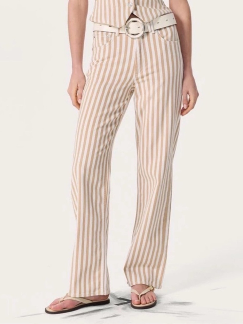 rag & bone MINT CONDITION Relaxed Wide-Leg Striped Linen Pants in Cream and Tan